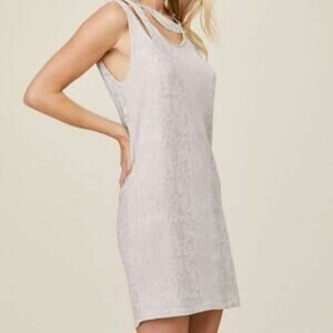 NWT LNA Double Cut Lightweight Shift Tank Mini Dress White Snake Skin Large
